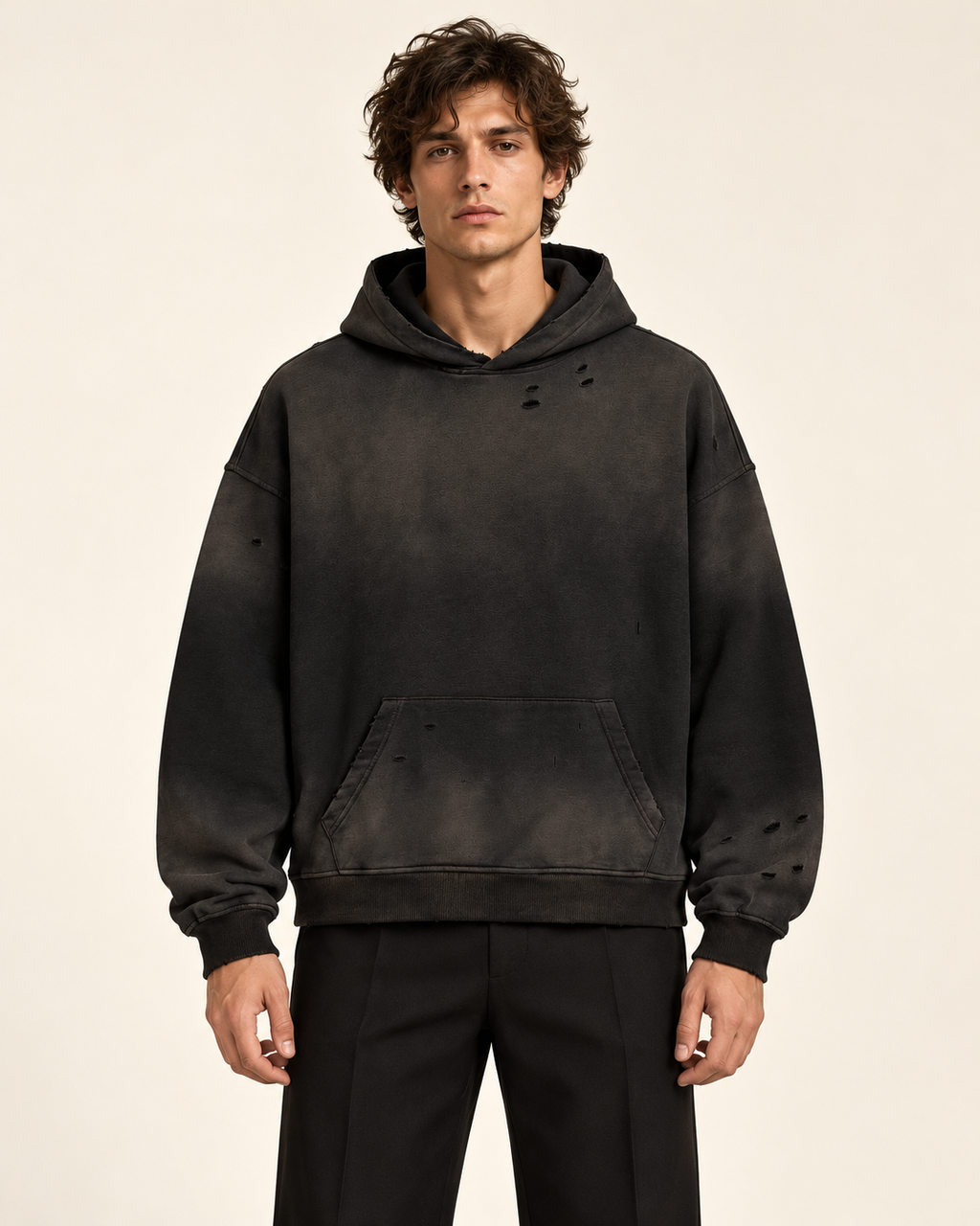 Ardore Washed Signal Hoodie – pasvorm op model (AI-visualisatie)